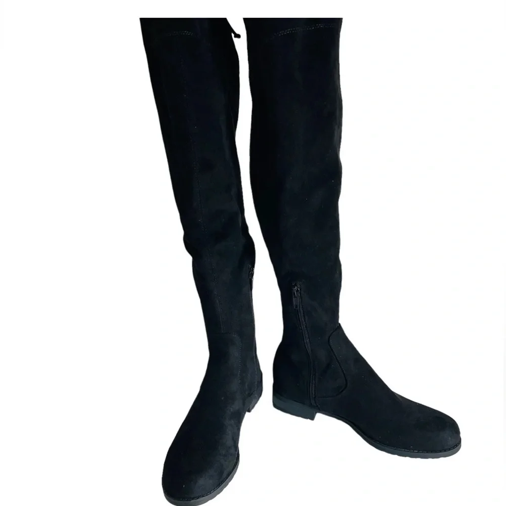 UNISA Over the Knee Black Suede Boots | Chunky Block Heel